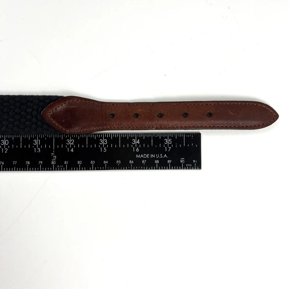 John Henry Woven Surcingle Belt Mens 36 Navy Blue Brown Leather Brass Classic